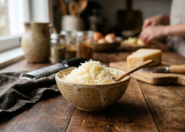 Parmesan râpé dans un bol