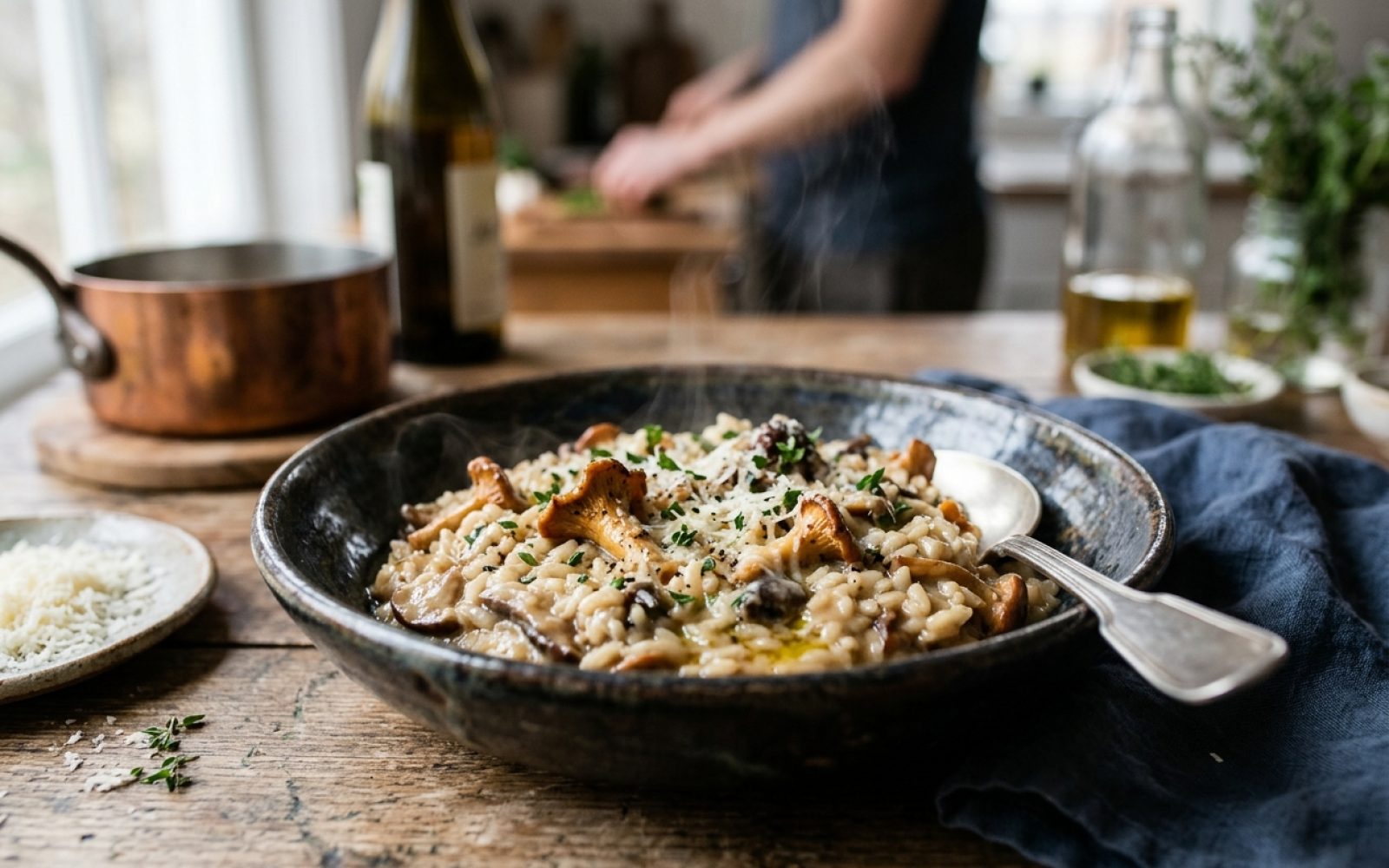 Gros plan sur un risotto fumant