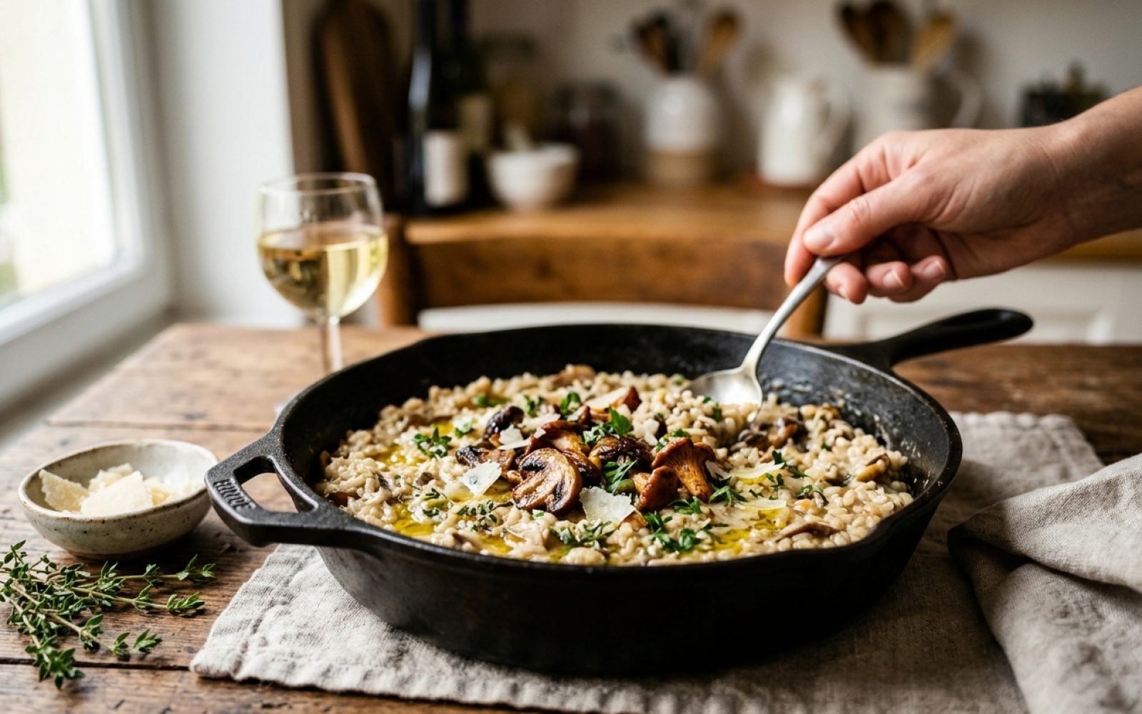 Risotto aux champignons dans sa poêle